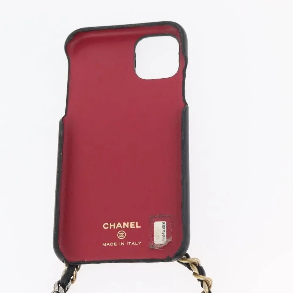 Chanel Matelasse Lambskin Chain Iphone Case Shoulder Bag Black